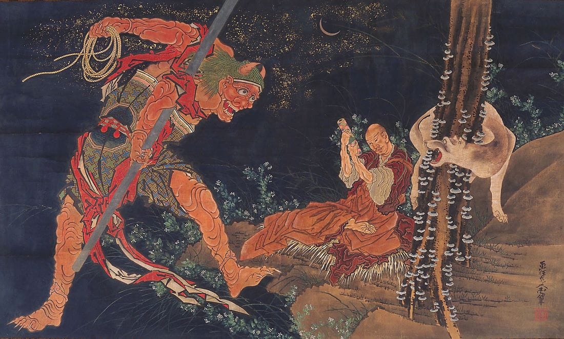 Kobo Daishi Practicing the Tantra with Demon and Wolf by Hokusai Kobo Daishi Practicing the Tantra with Demon and Wolf by Hokusai